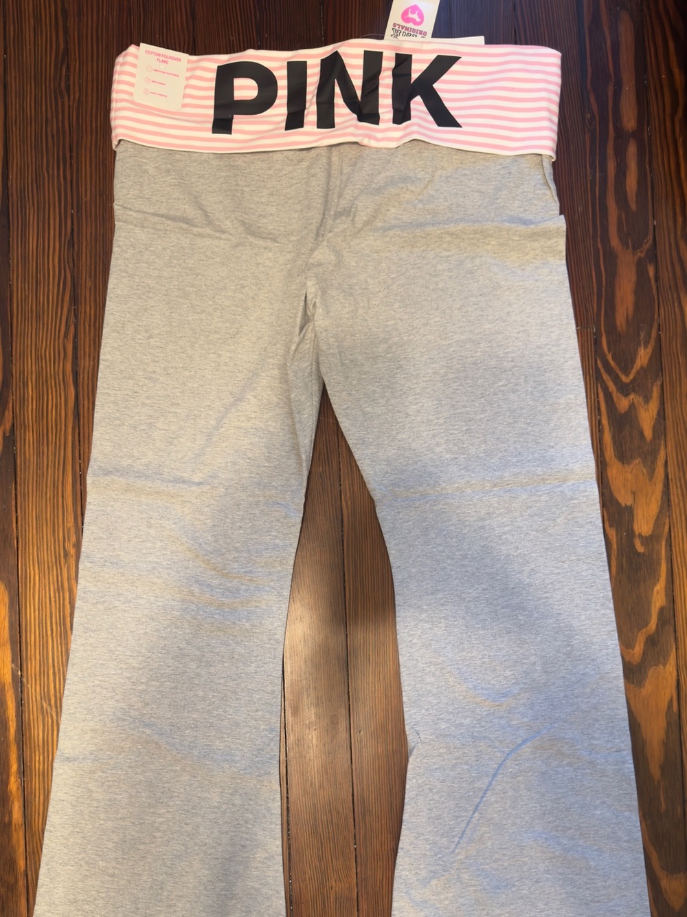 Victoria’s Secret Originals Foldover Flare Yoga Pants Gray Pink Stripe XL NWT
